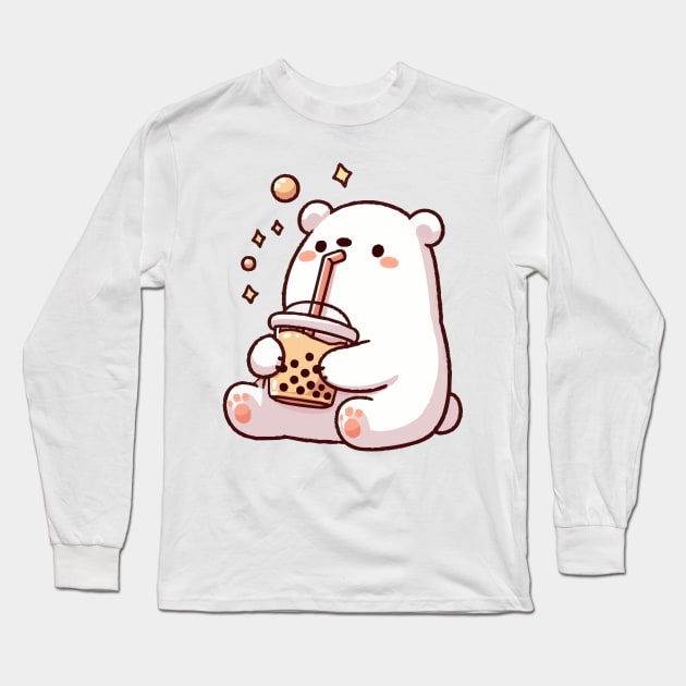 cute polar bear drink chocolate boba Long Sleeve T-Shirt by fikriamrullah